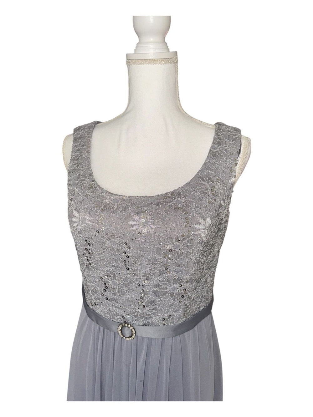 R&M Richards Silver Lace Bodice Maxi Dress - Picture 3 of 5